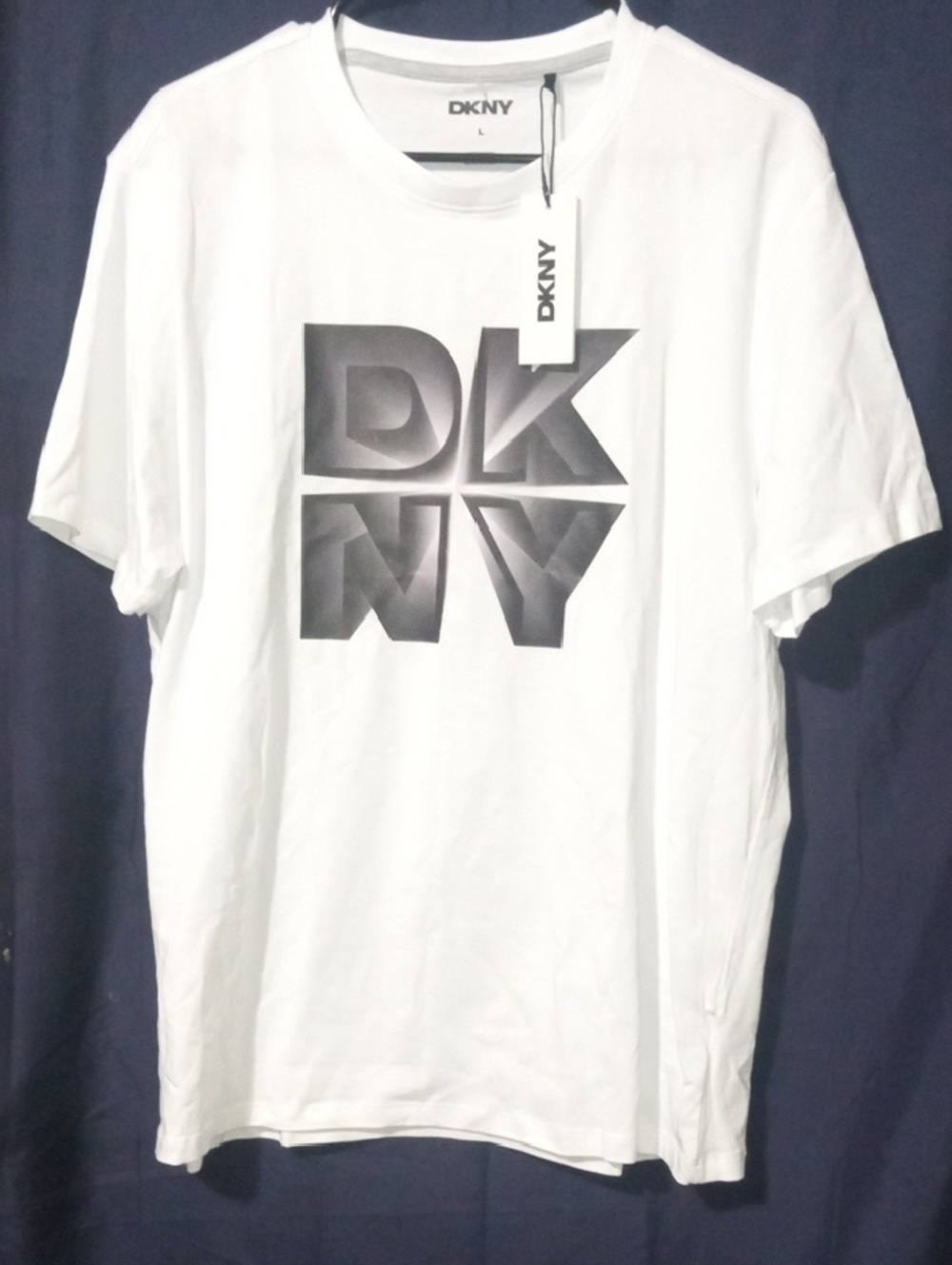 DKNY White Short-Sleeve Tee with Black Gradient Logo